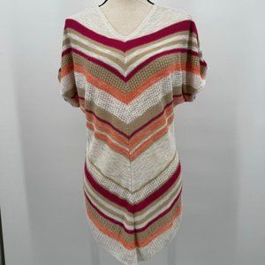 Vintage 90s pink and orange striped mini coverup dress summer vacation beachy